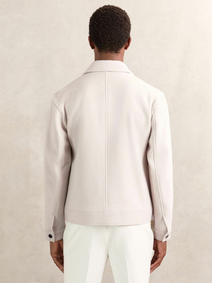 Reiss Wool Blend Twin Pocket Zipped Jacket in Ivory