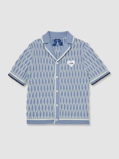 Reiss Tom Daley Wave-Knit Shirt in Soft Blue/White