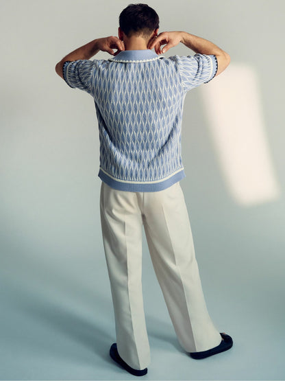 Reiss Tom Daley Wave-Knit Shirt in Soft Blue/White