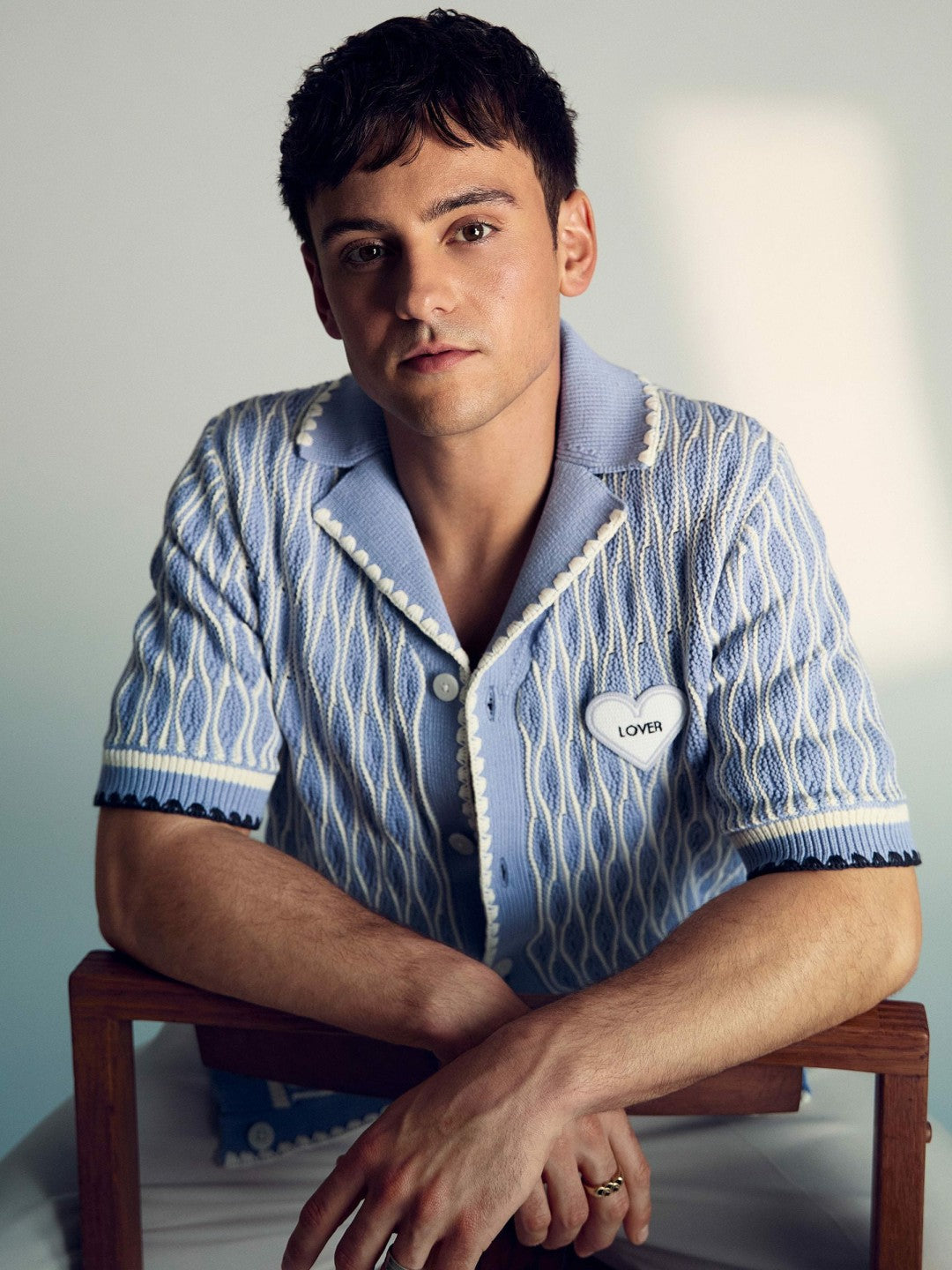 Reiss Tom Daley Wave-Knit Shirt in Soft Blue/White