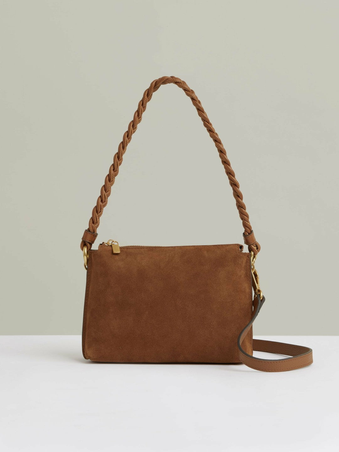 Reiss Suede Plaited-Strap Cross-Body Bag in Tan