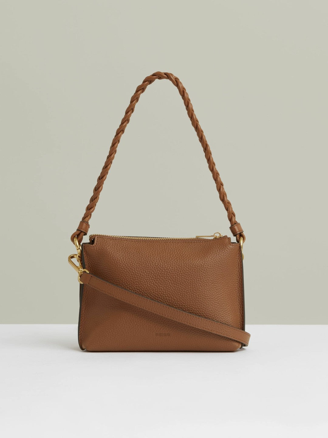 Reiss Suede Plaited-Strap Cross-Body Bag in Tan