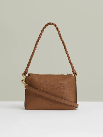 Reiss Suede Plaited-Strap Cross-Body Bag in Tan