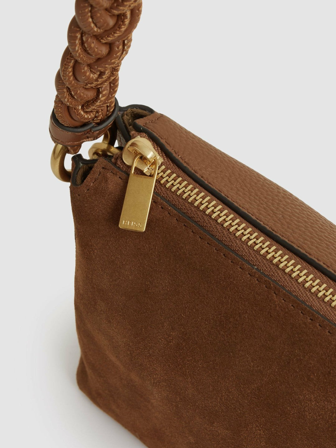 Reiss Suede Plaited-Strap Cross-Body Bag in Tan