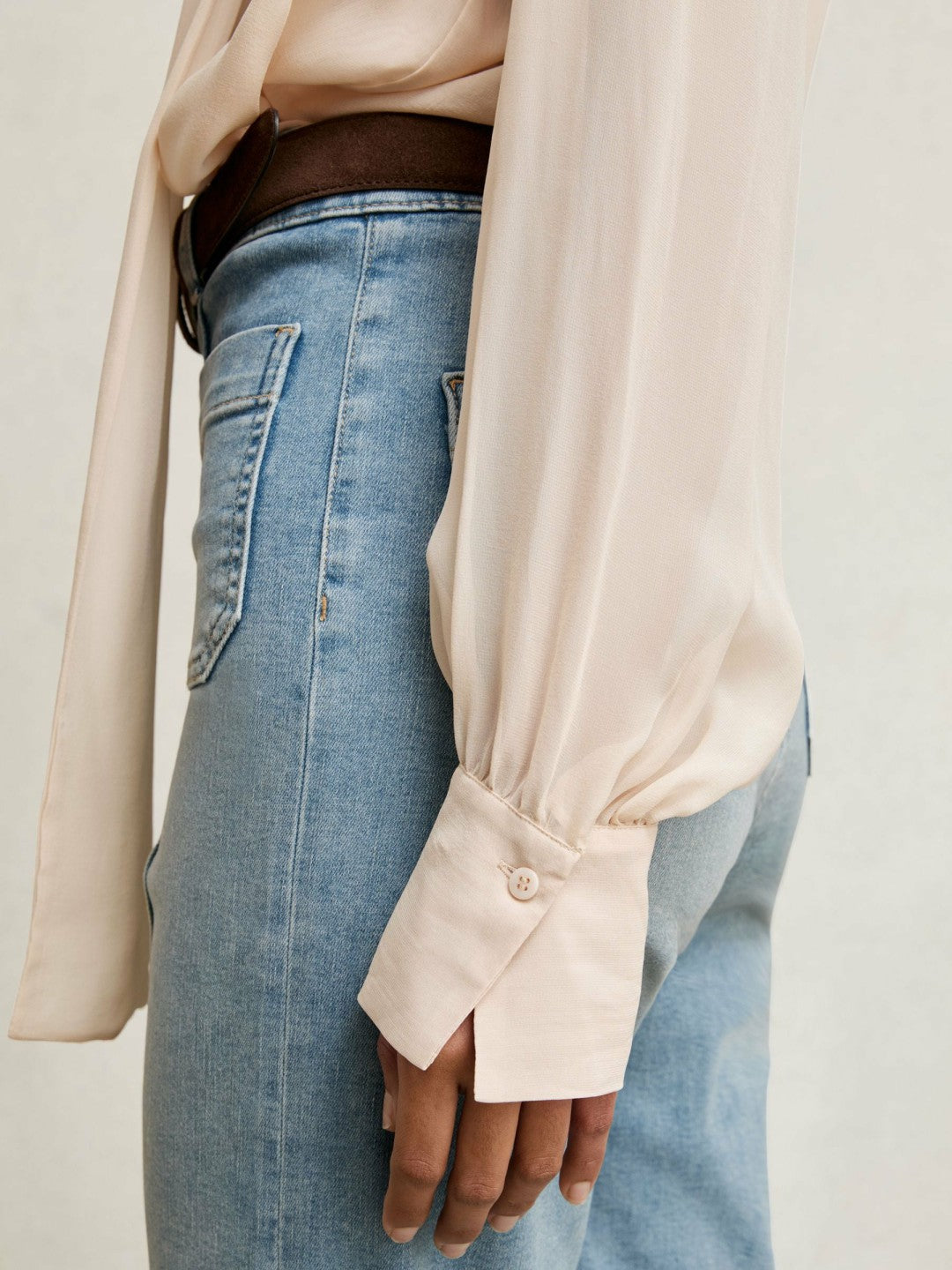 Reiss Silk Blend Chiffon Tie-Neck Blouse in Pale Pink