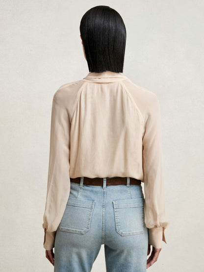 Reiss Silk Blend Chiffon Tie-Neck Blouse in Pale Pink