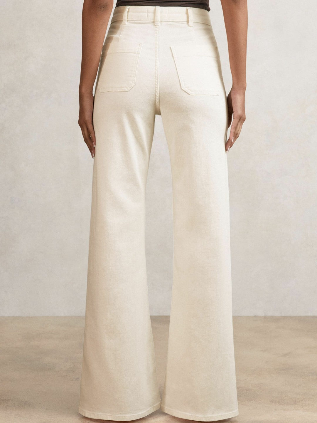 Reiss Petite Patch-Pocket Flared Jeans in Ecru