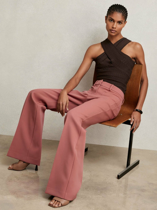 Reiss Petite Twill Patch-Pocket Flared Trousers in Pink