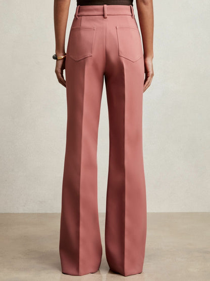 Reiss Petite Twill Patch-Pocket Flared Trousers in Pink