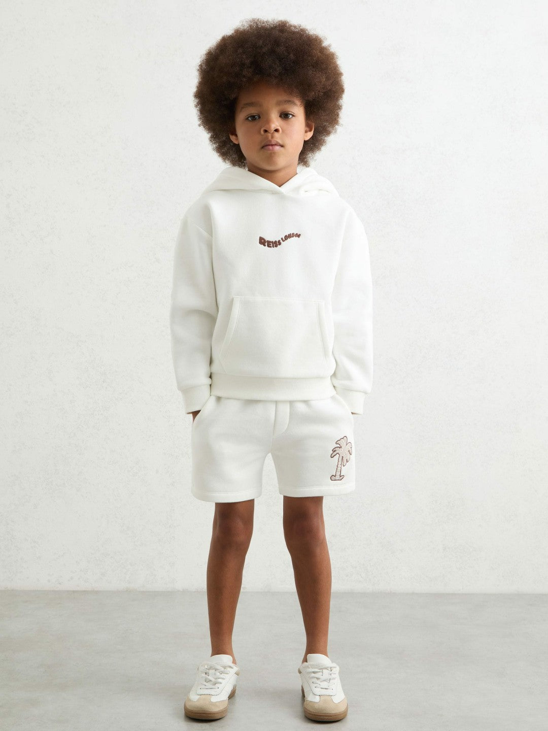 Reiss 13-14 yrs Cotton Blend Palm Embroidered Shorts in Off White