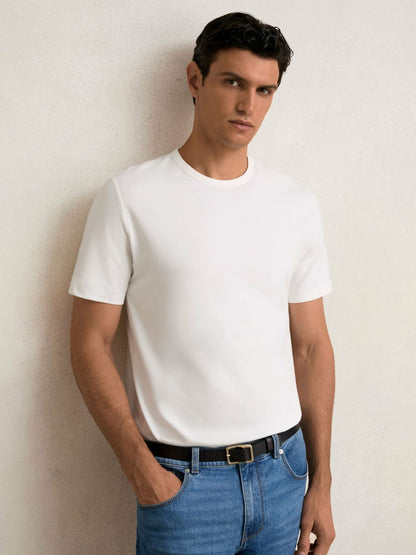 Reiss Stretch-Cotton Crew-Neck T-Shirt in White