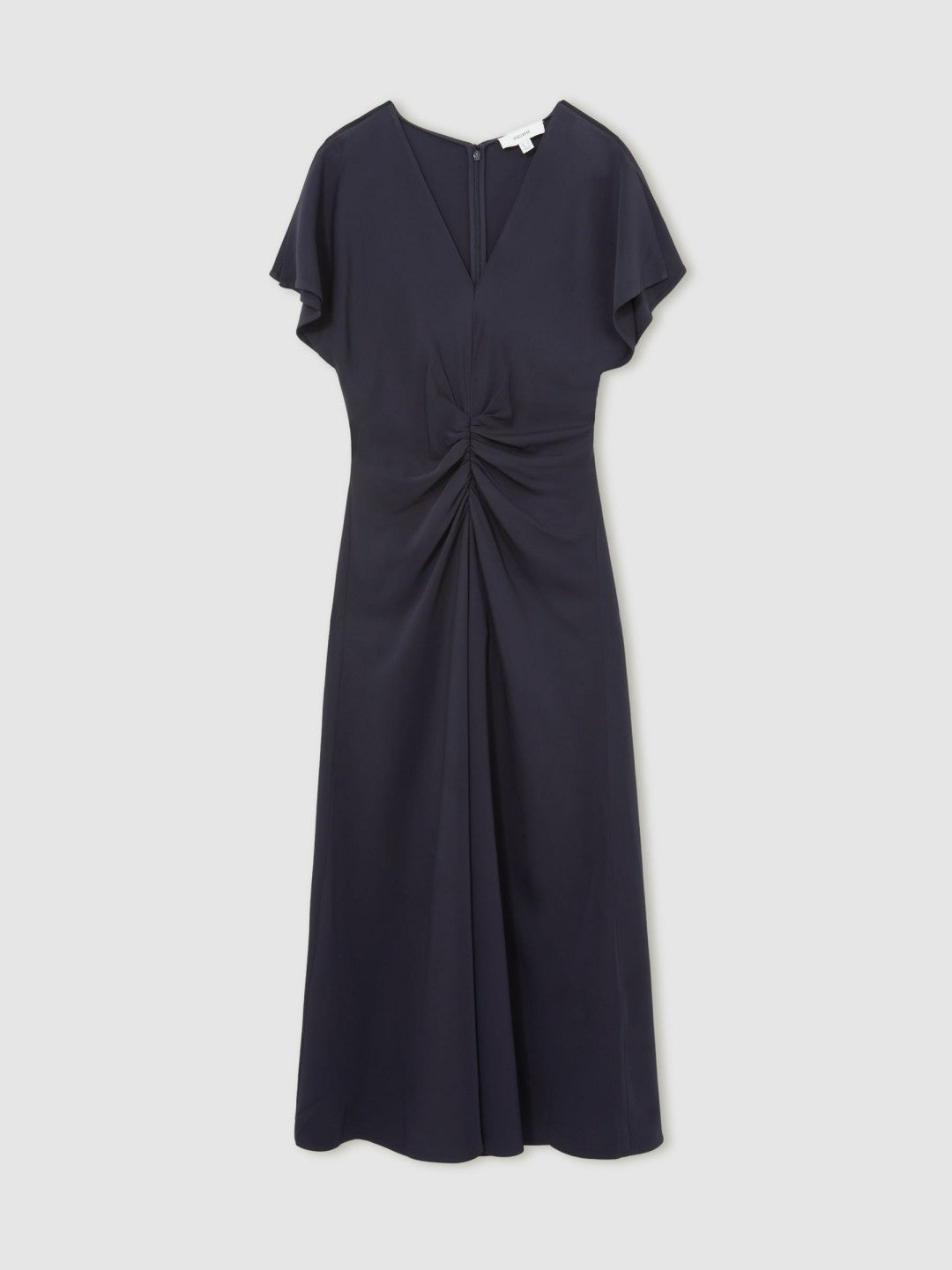 Reiss Petite Ruched-Front Midi Dress in Navy