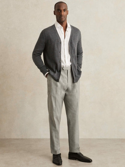 Reiss Regular Fit Herringbone Trousers With Cotton in Grey
