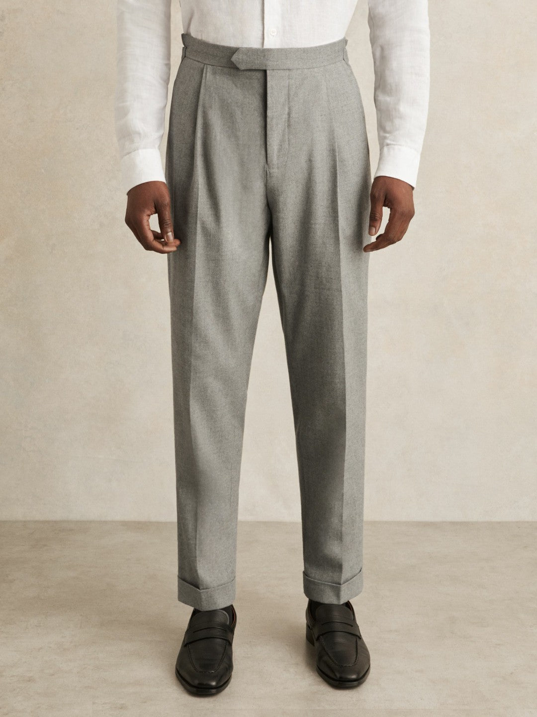 Reiss Regular Fit Herringbone Trousers With Cotton in Grey