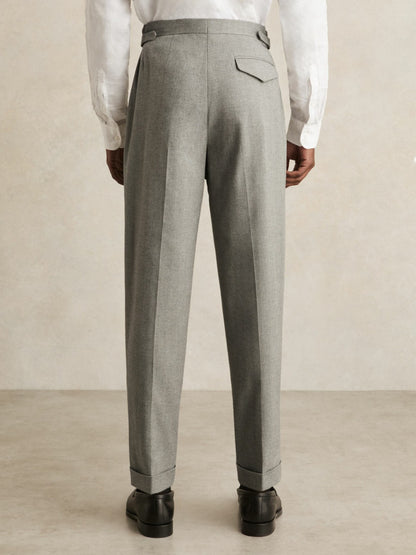 Reiss Regular Fit Herringbone Trousers With Cotton in Grey