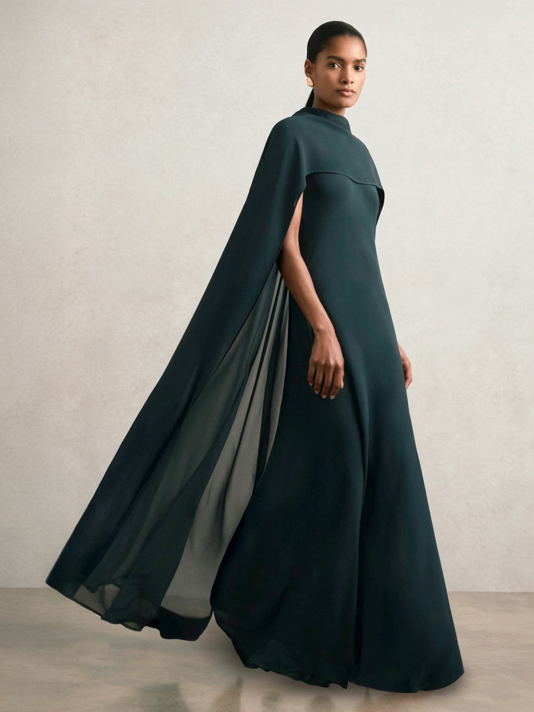 Reiss Petite Crepe Cape Maxi Dress in Teal Green