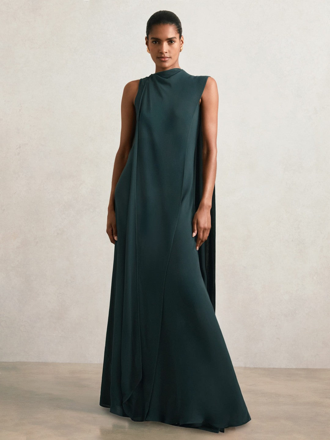 Reiss Petite Crepe Cape Maxi Dress in Teal Green