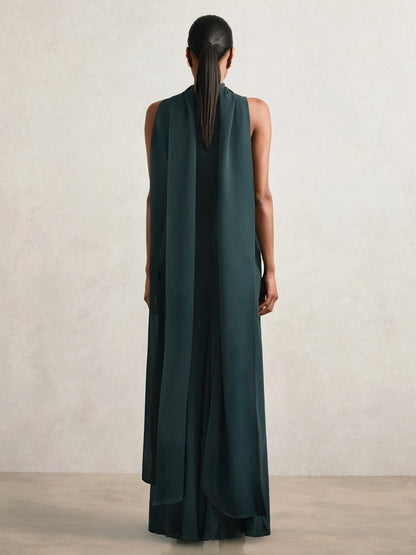 Reiss Petite Crepe Cape Maxi Dress in Teal Green