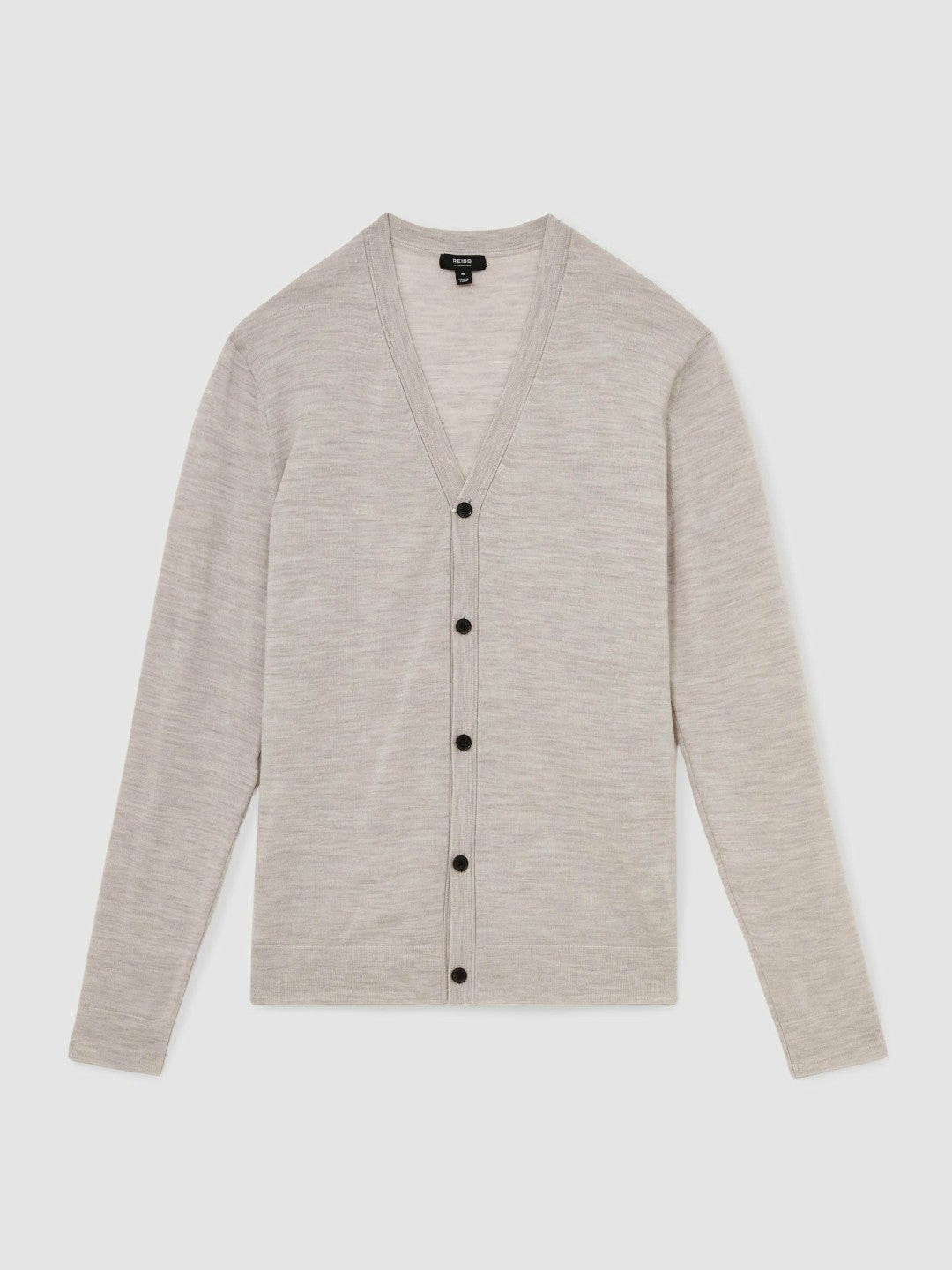 Reiss Merino Wool Button-Through Cardigan in Wicker Brown Melange