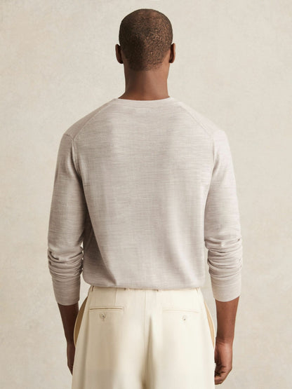 Reiss Merino Wool Button-Through Cardigan in Wicker Brown Melange