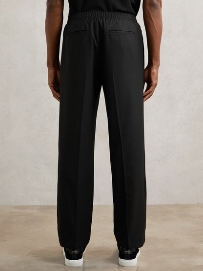 Reiss Relaxed-Fit Twill Drawstring Trousers in Black