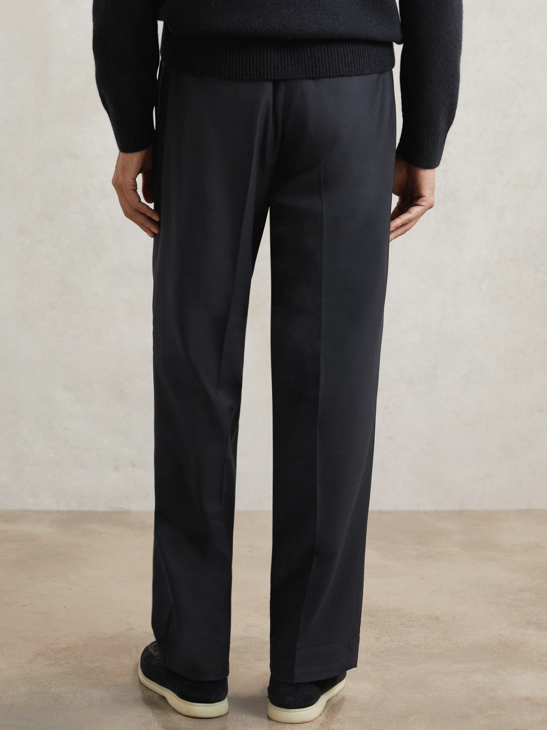 Reiss Relaxed-Fit Twill Drawstring Trousers in Navy