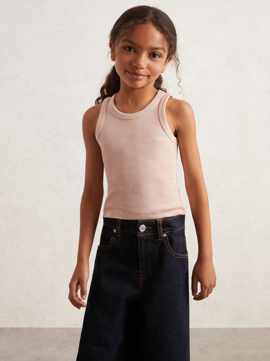 Reiss 9-13 yrs Stretch-Cotton Ribbed Vest in Pink