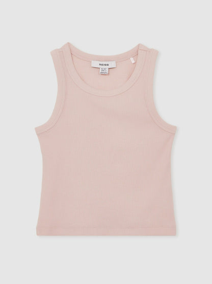 Reiss 9-13 yrs Stretch-Cotton Ribbed Vest in Pink
