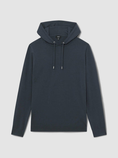 Reiss Merino Wool Drawstring Hoodie in Midnight Navy