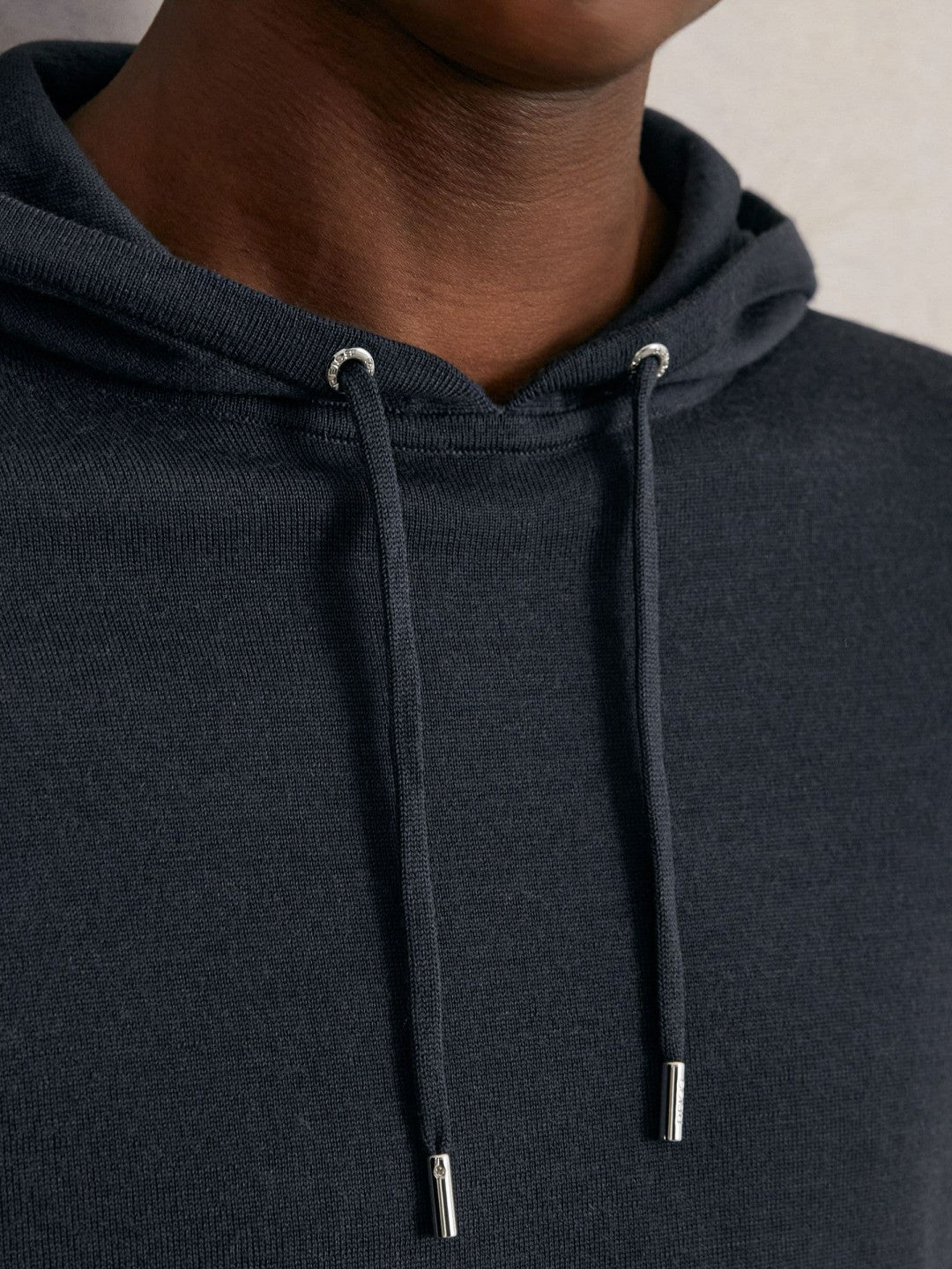 Reiss Merino Wool Drawstring Hoodie in Midnight Navy