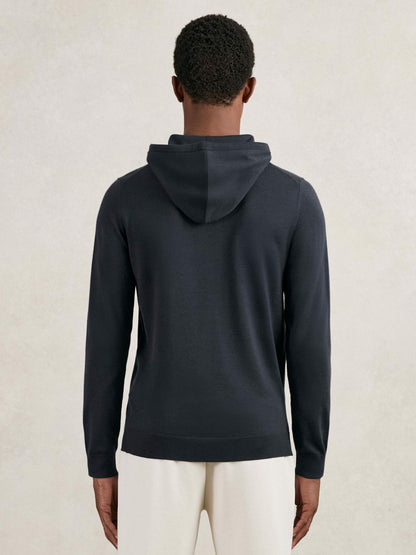 Reiss Merino Wool Drawstring Hoodie in Midnight Navy