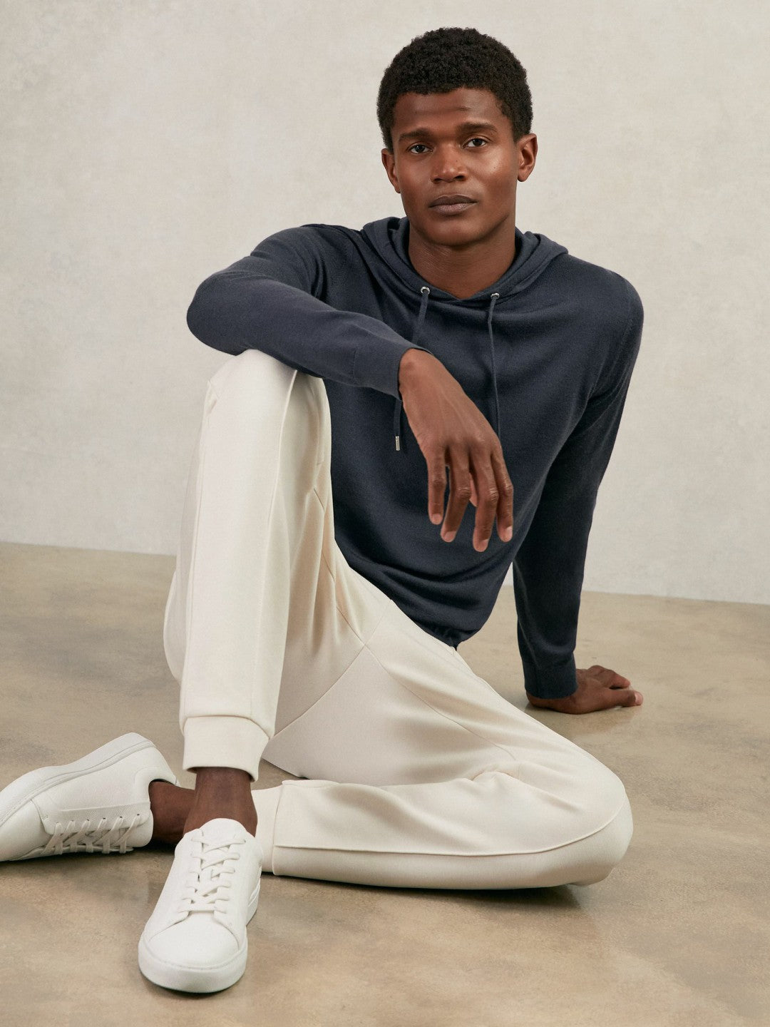 Reiss Merino Wool Drawstring Hoodie in Midnight Navy