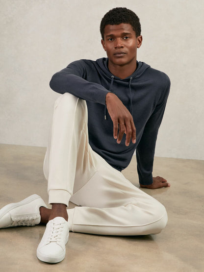 Reiss Merino Wool Drawstring Hoodie in Midnight Navy