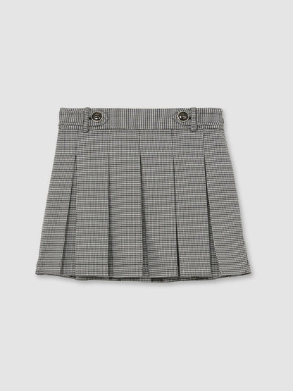 Reiss Houndstooth Check Pleated Skirt in Black/White