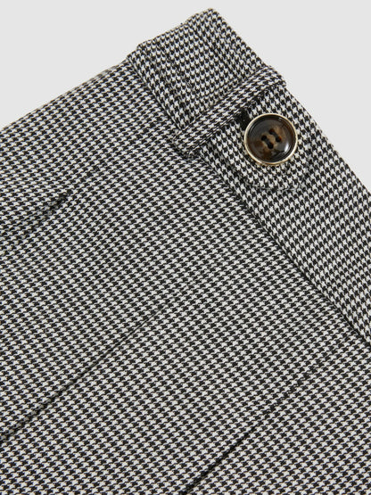 Reiss Houndstooth Check Pleated Skirt in Black/White