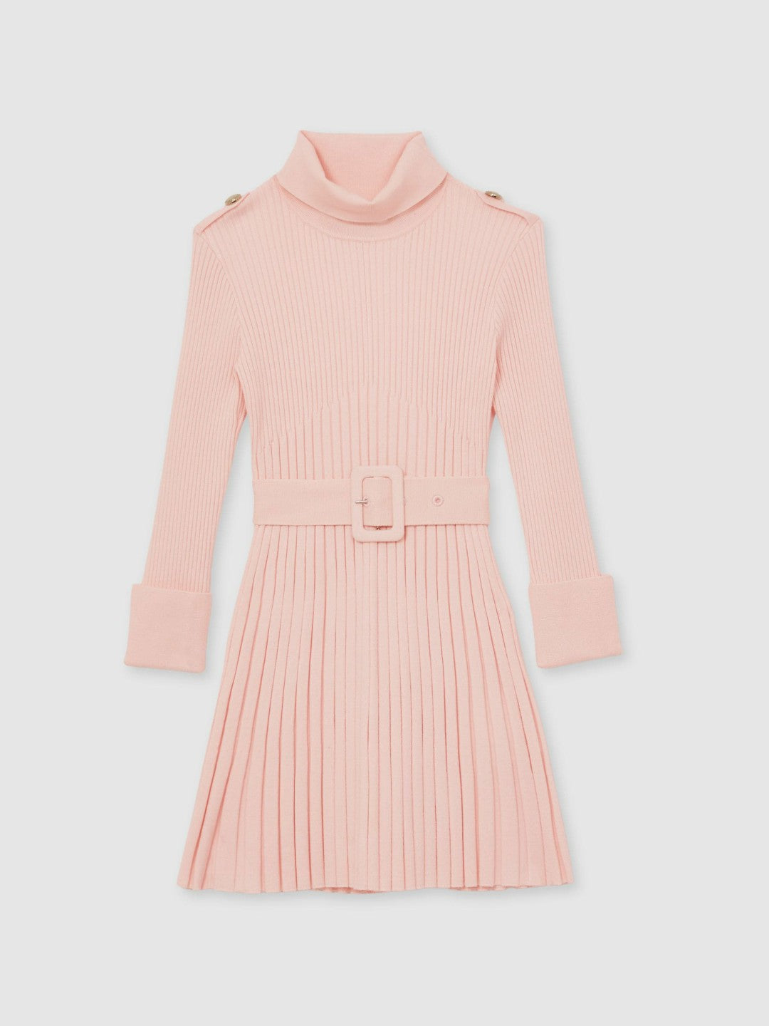 Reiss 13-14 yrs Rib-Knit Roll-Neck Belted Dress in Pink