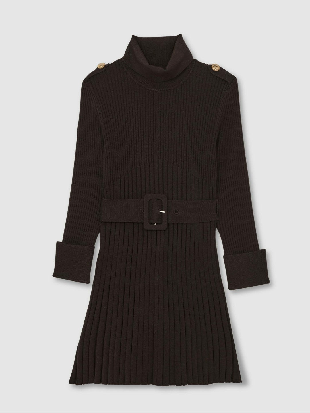 Reiss 3-9 yrs Rib-Knit Roll-Neck Belted Dress in Chocolate