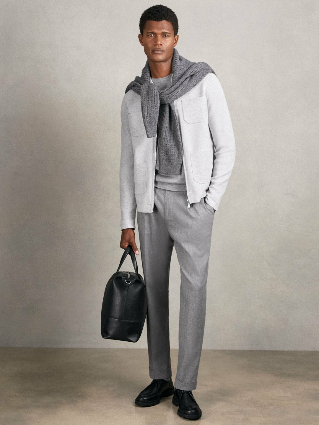 Reiss Four-Pocket Zip-Through Cardigan in Soft Grey