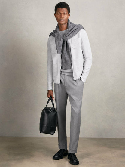 Reiss Four-Pocket Zip-Through Cardigan in Soft Grey