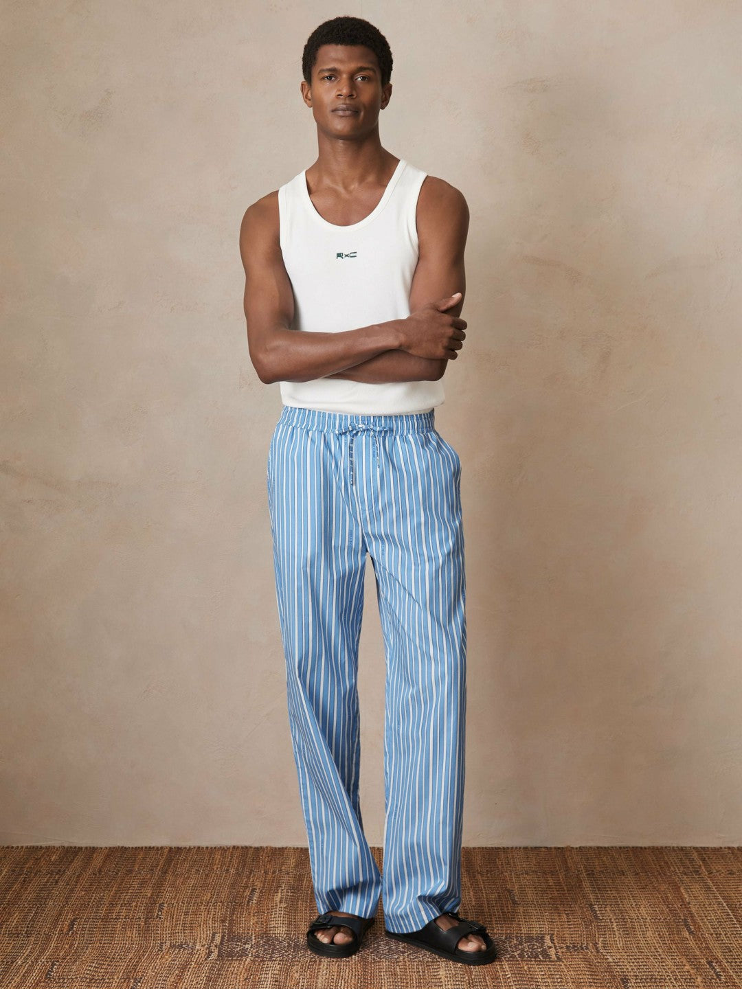 Reiss | Ché Poplin Stripe Trousers in Bright Blue/White