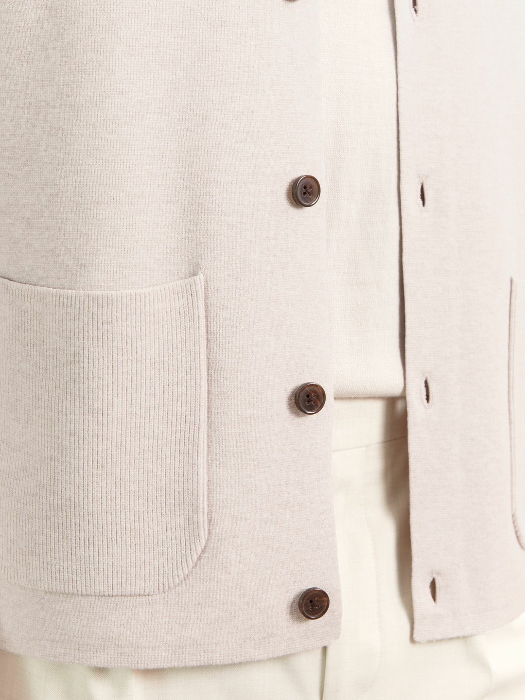 Reiss Button-Through Ribbed-Sleeve Shirt in Oatmeal Brown