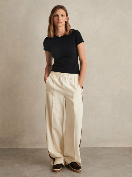 Reiss Petite Side-Stripe Wide-Leg Trousers in Cream