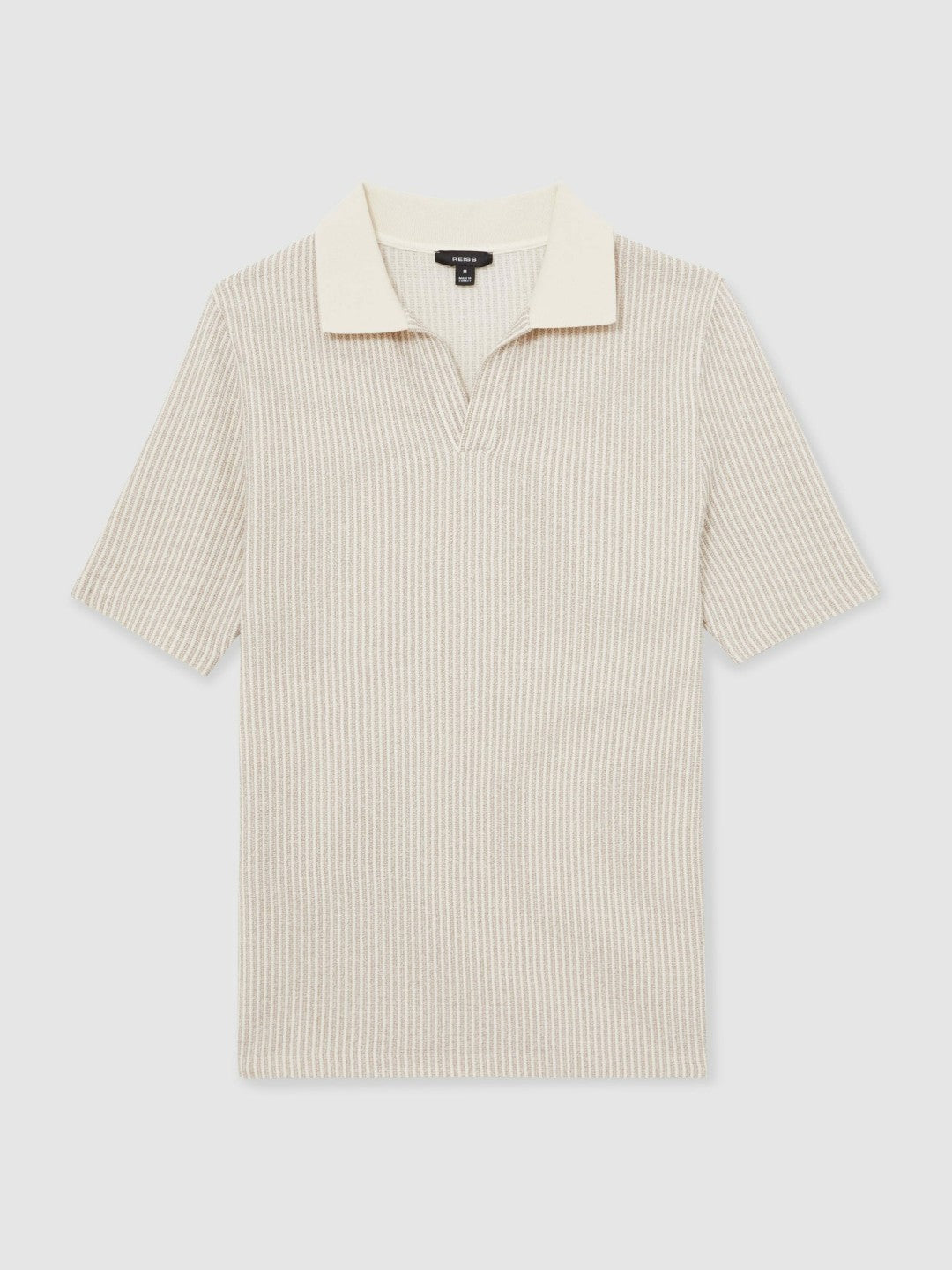 Reiss Cotton-Blend Stripe Polo Shirt in Ecru/Taupe Brown