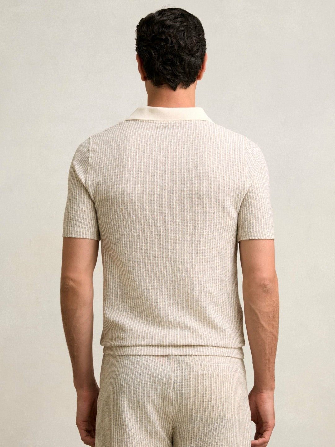 Reiss Cotton-Blend Stripe Polo Shirt in Ecru/Taupe Brown