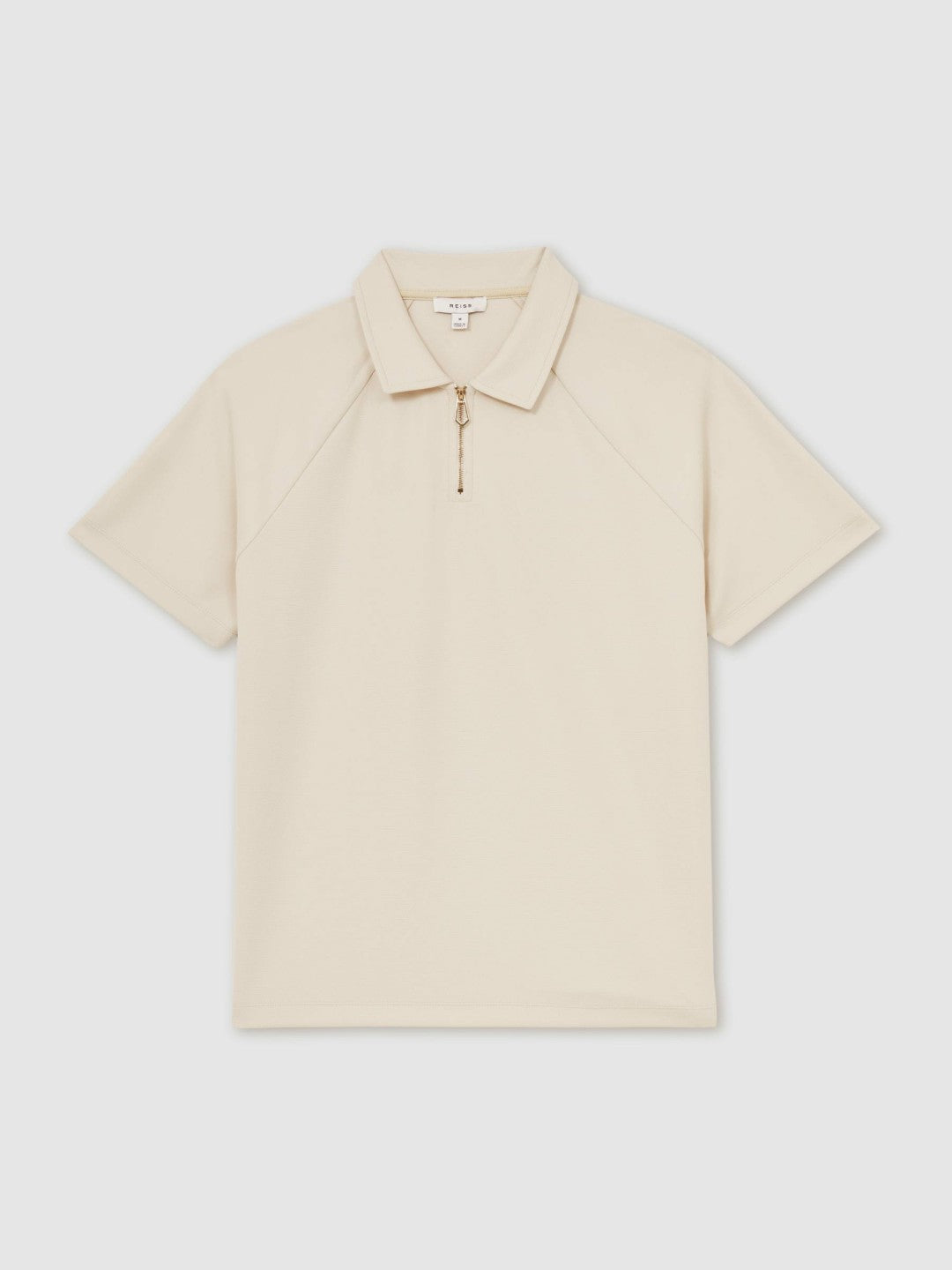 Reiss Textured Raglan Half-Zip Polo Shirt in Stone