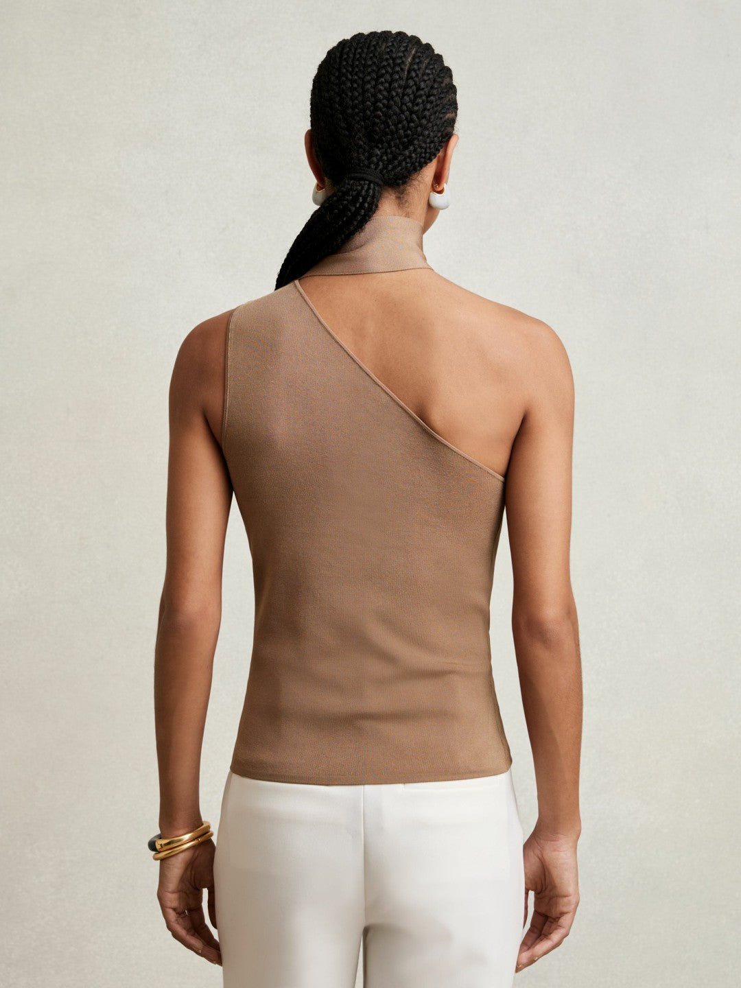 Reiss One Shoulder Scarf Top in Taupe Neutral