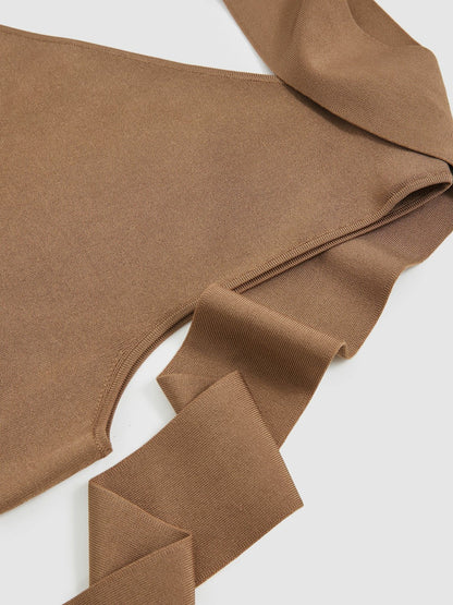 Reiss One Shoulder Scarf Top in Taupe Neutral