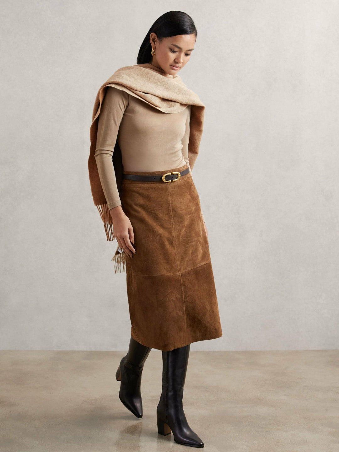 Reiss Wool-Cashmere Scarf in Taupe