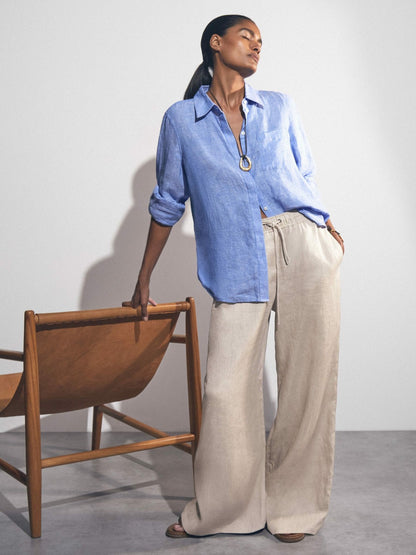 Reiss Linen-Blend Wide-Leg Trousers in Neutral