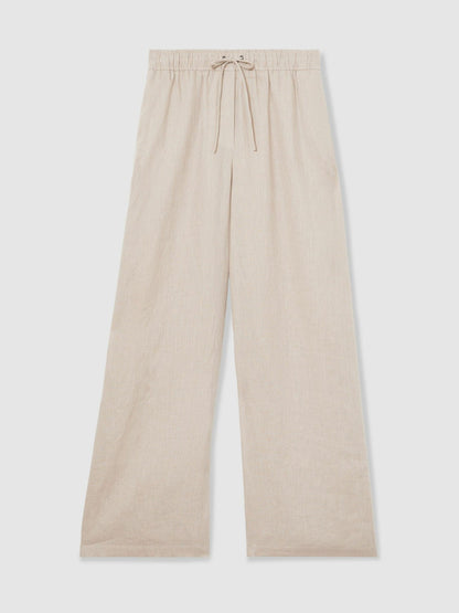 Reiss Linen-Blend Wide-Leg Trousers in Neutral